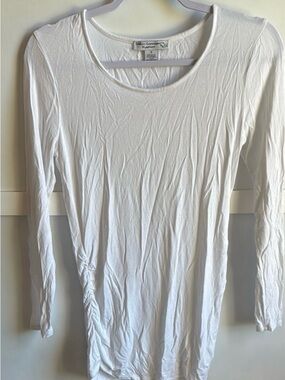Emma’s Expressions Maternity White Ruched Long Sleeve Basic Top Size Small